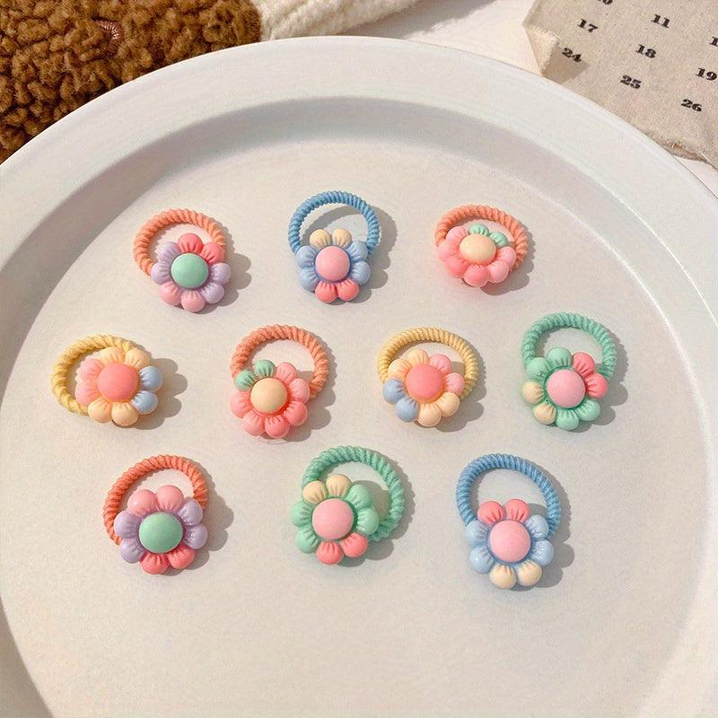 10pcs Flower Decor Rubber Bands Hair Tie No Damage Headwear