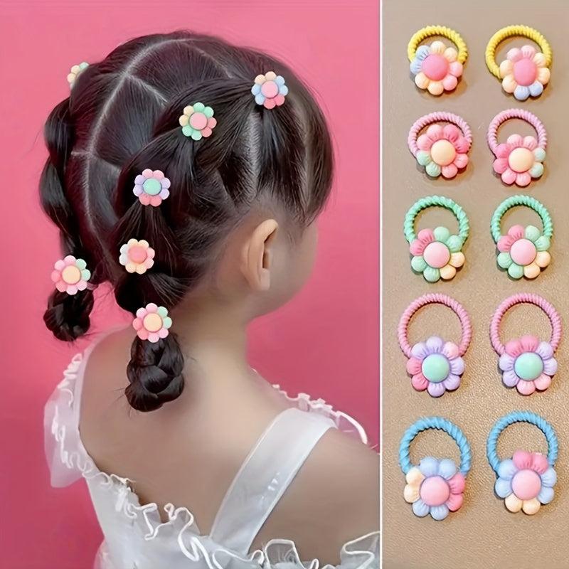 10pcs Flower Decor Rubber Bands Hair Tie No Damage Headwear