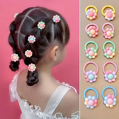 10pcs Flower Decor Rubber Bands Hair Tie No Damage Headwear