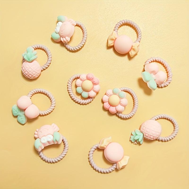 10pcs Flower Decor Rubber Bands Hair Tie No Damage Headwear