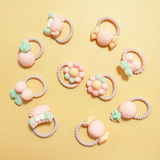 10pcs Flower Decor Rubber Bands Hair Tie No Damage Headwear