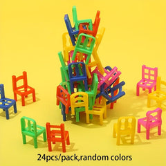 24pcs Stacking Chair Building Block Toy - Interactive Educational Game
