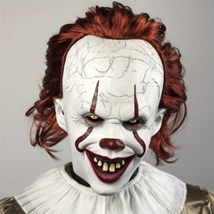 Horror Clown Mask Latex Scary Red Hair Halloween Carnival Costume Prop