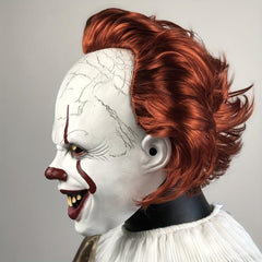 Horror Clown Mask Latex Scary Red Hair Halloween Carnival Costume Prop