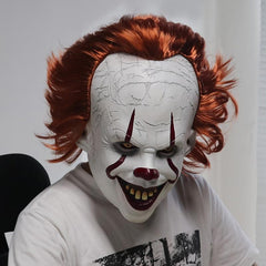 Horror Clown Mask Latex Scary Red Hair Halloween Carnival Costume Prop