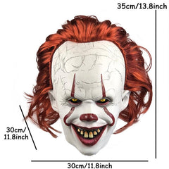 Horror Clown Mask Latex Scary Red Hair Halloween Carnival Costume Prop