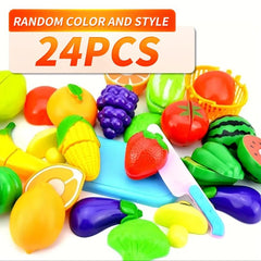 24Pcs Fun Cut Food Fruit and Vegetable Toys for Kids Pretend Food Toy Set