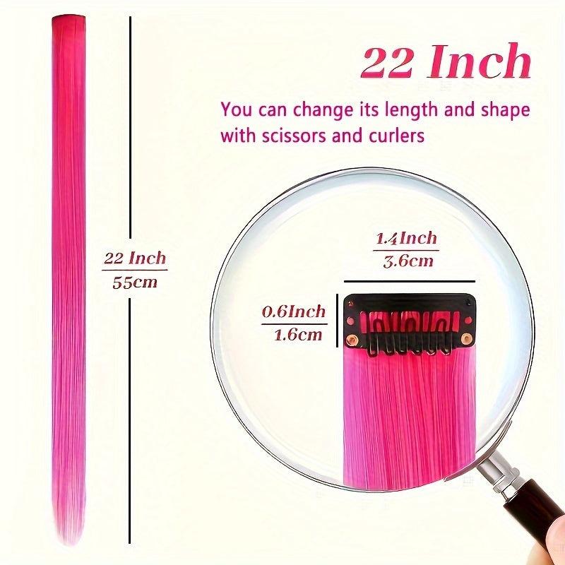 Rainbow Clip In Hair Extensions for Girls - Colorful Synthetic Hairpieces
