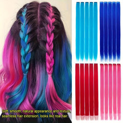 Rainbow Clip In Hair Extensions for Girls - Colorful Synthetic Hairpieces