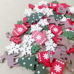 50pcs Wooden Christmas Decorative Buttons Mixed Pattern for DIY Stickers