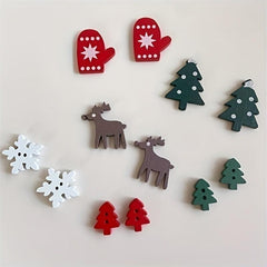 50pcs Wooden Christmas Decorative Buttons Mixed Pattern for DIY Stickers