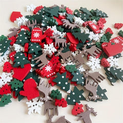 50pcs Wooden Christmas Decorative Buttons Mixed Pattern for DIY Stickers