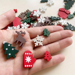50pcs Wooden Christmas Decorative Buttons Mixed Pattern for DIY Stickers