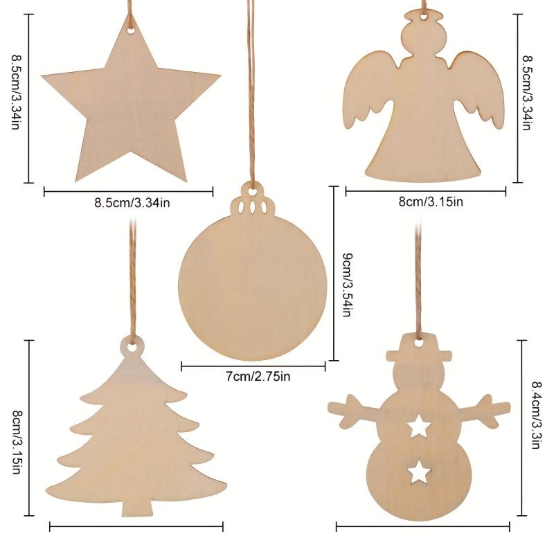 50pcs Unfinished Wooden Christmas Ornaments for DIY Art Crafts