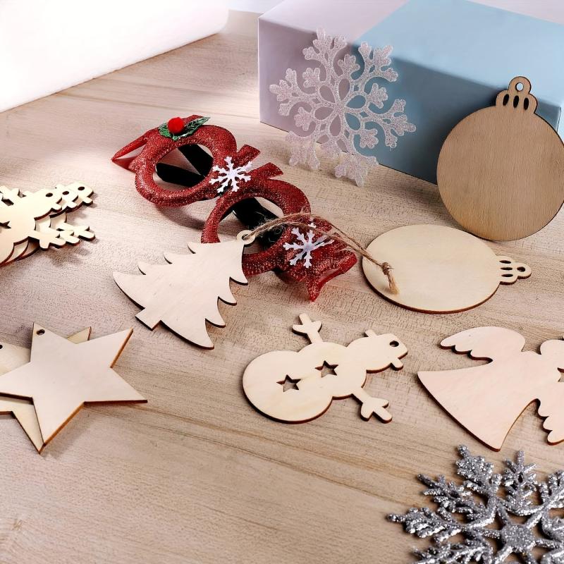 50pcs Unfinished Wooden Christmas Ornaments for DIY Art Crafts