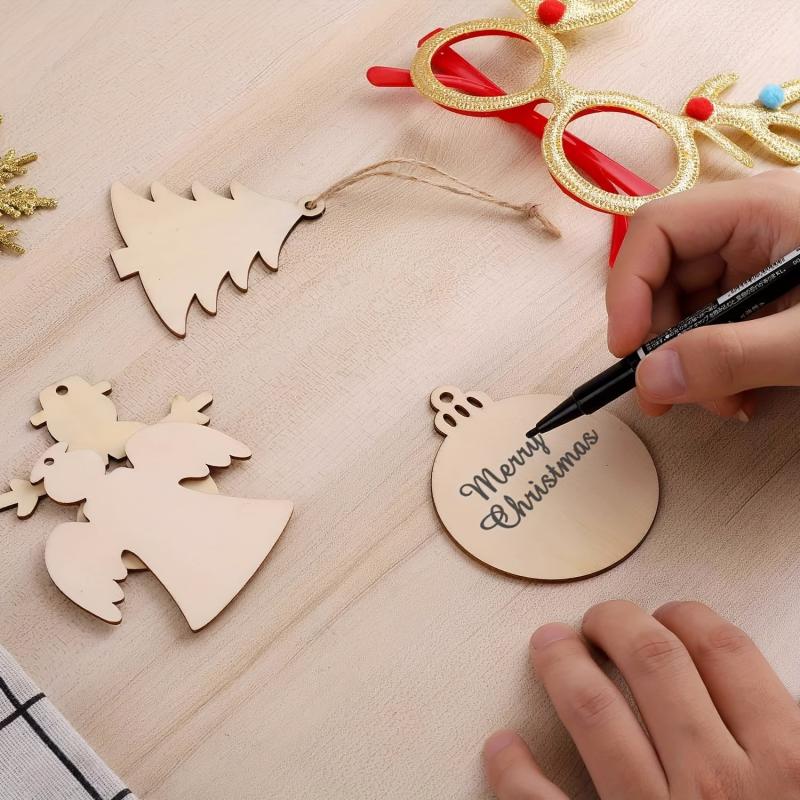 50pcs Unfinished Wooden Christmas Ornaments for DIY Art Crafts
