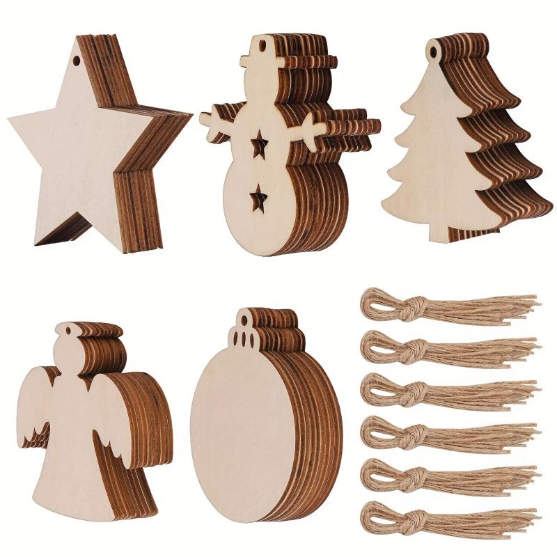 50pcs Unfinished Wooden Christmas Ornaments for DIY Art Crafts