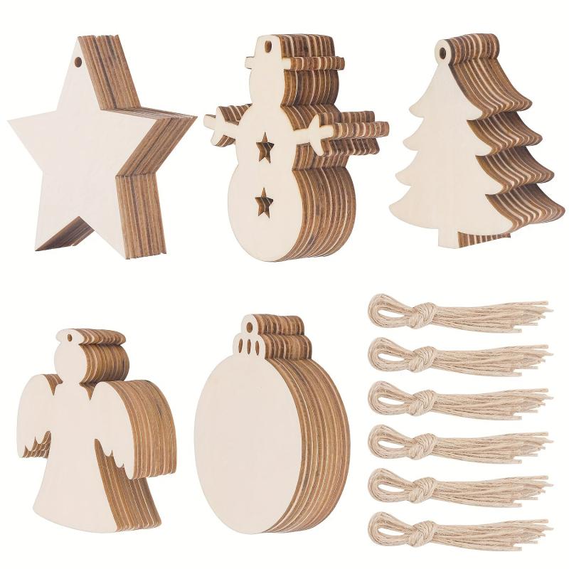 50pcs Unfinished Wooden Christmas Ornaments for DIY Art Crafts
