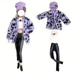 Doll Winter Street Style Outfit Set - Knitted Hat, Coat, Pants