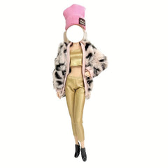 Doll Winter Street Style Outfit Set - Knitted Hat, Coat, Pants
