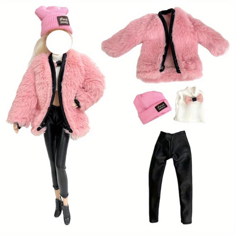 Doll Winter Street Style Outfit Set - Knitted Hat, Coat, Pants