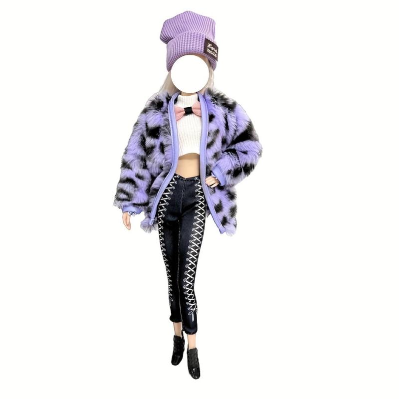 Doll Winter Street Style Outfit Set - Knitted Hat, Coat, Pants