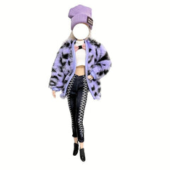 Doll Winter Street Style Outfit Set - Knitted Hat, Coat, Pants