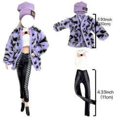 Doll Winter Street Style Outfit Set - Knitted Hat, Coat, Pants