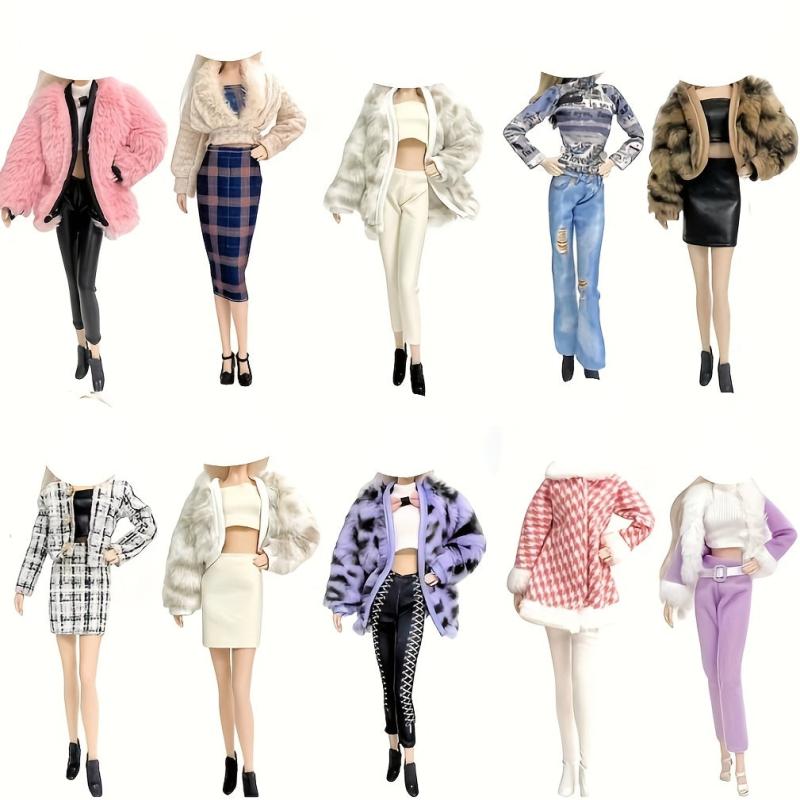 Doll Winter Street Style Outfit Set - Knitted Hat, Coat, Pants