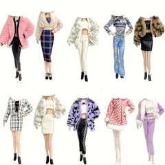 Doll Winter Street Style Outfit Set - Knitted Hat, Coat, Pants