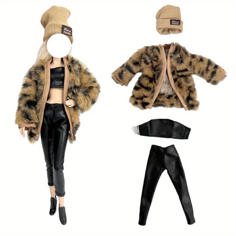 Doll Winter Street Style Outfit Set - Knitted Hat, Coat, Pants