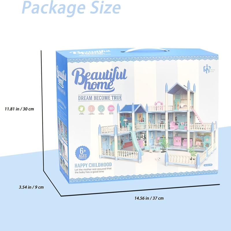9-room Princess Doll House Toy Set with Dog, Trees & 25 Furniture Accessories