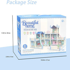 9-room Princess Doll House Toy Set with Dog, Trees & 25 Furniture Accessories