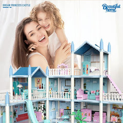 9-room Princess Doll House Toy Set with Dog, Trees & 25 Furniture Accessories