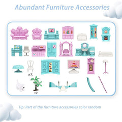 9-room Princess Doll House Toy Set with Dog, Trees & 25 Furniture Accessories