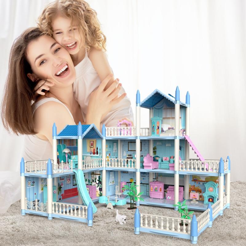 9-room Princess Doll House Toy Set with Dog, Trees & 25 Furniture Accessories