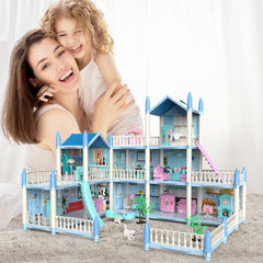 9-room Princess Doll House Toy Set with Dog, Trees & 25 Furniture Accessories