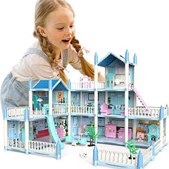 9-room Princess Doll House Toy Set with Dog, Trees & 25 Furniture Accessories