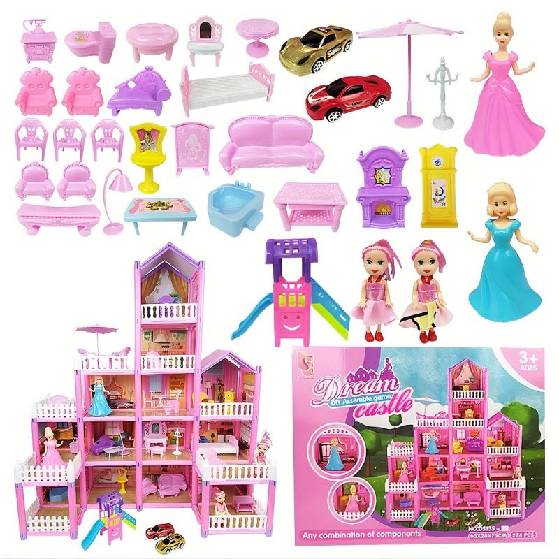 Doll House Girls' Villa Princess Castle Set Children's Crossing Home Toy