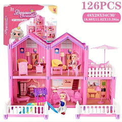Doll House Girls' Villa Princess Castle Set Children's Crossing Home Toy
