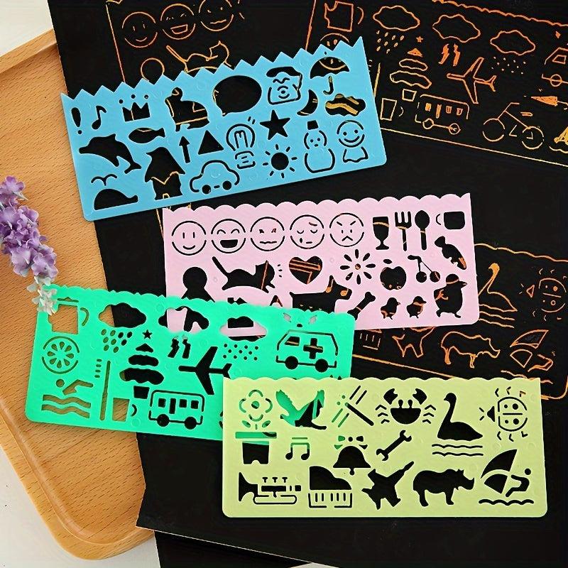 4pcs Cartoon Sketch Ruler Drawing Template Plastic Stencils For Students