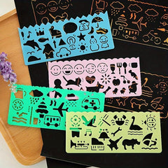 4pcs Cartoon Sketch Ruler Drawing Template Plastic Stencils For Students
