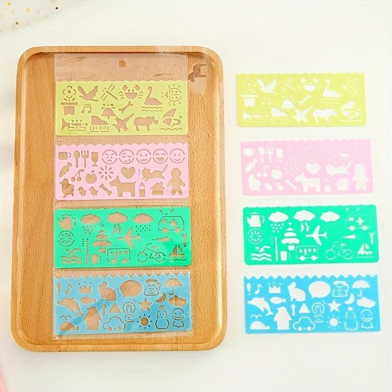 4pcs Cartoon Sketch Ruler Drawing Template Plastic Stencils For Students