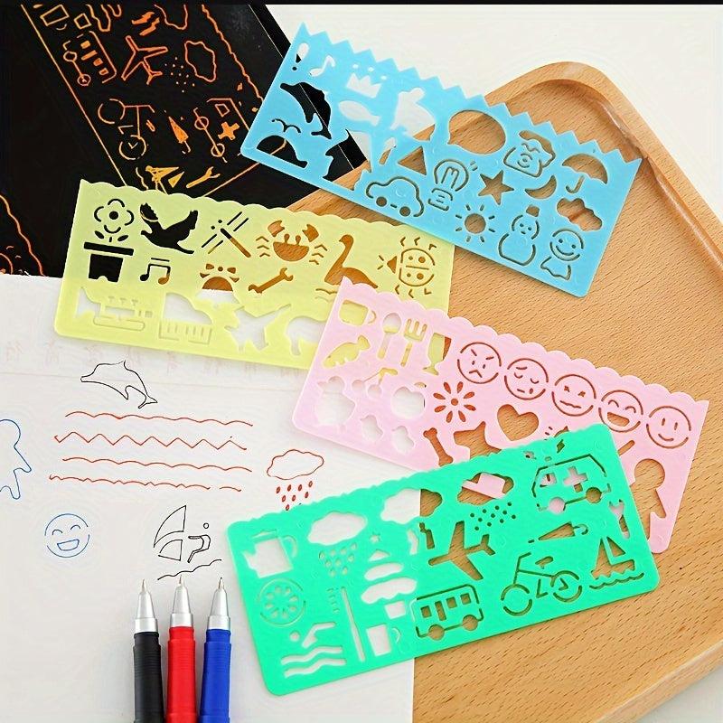 4pcs Cartoon Sketch Ruler Drawing Template Plastic Stencils For Students