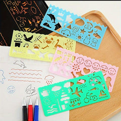 4pcs Cartoon Sketch Ruler Drawing Template Plastic Stencils For Students