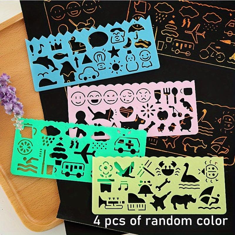 4pcs Cartoon Sketch Ruler Drawing Template Plastic Stencils For Students