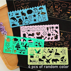 4pcs Cartoon Sketch Ruler Drawing Template Plastic Stencils For Students