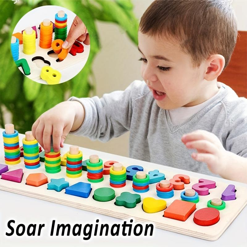 Wooden Number Puzzle Sorting Toddler Montessori Toys Shape Sorting Counting Game