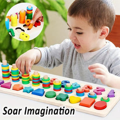 Wooden Number Puzzle Sorting Toddler Montessori Toys Shape Sorting Counting Game