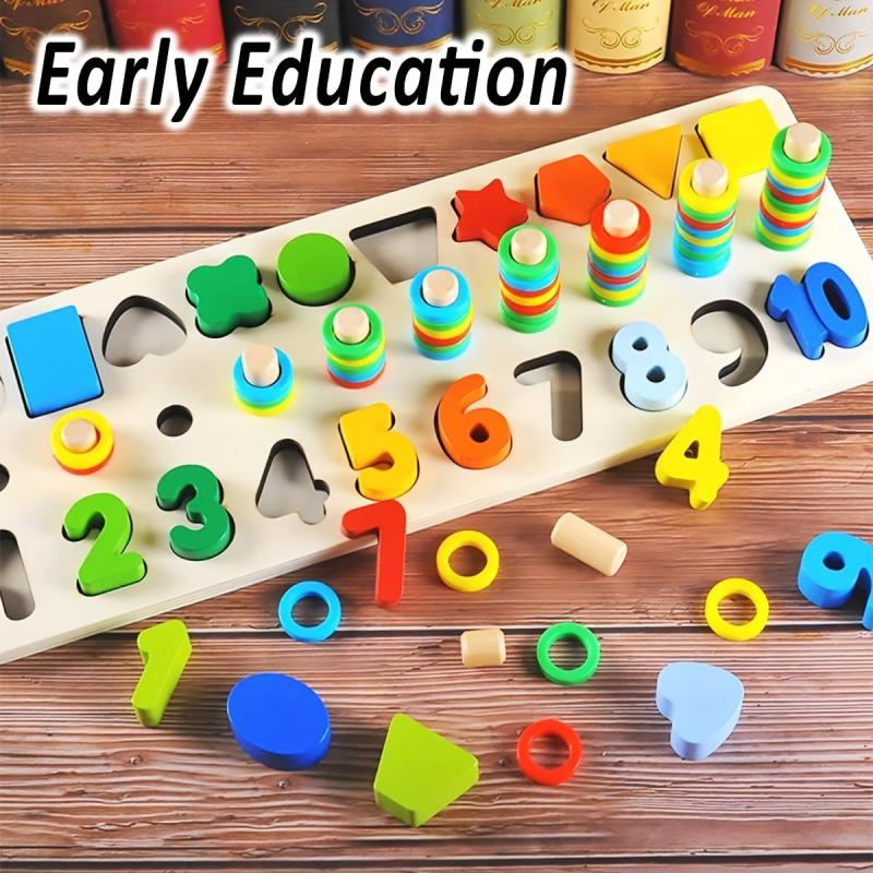 Wooden Number Puzzle Sorting Toddler Montessori Toys Shape Sorting Counting Game